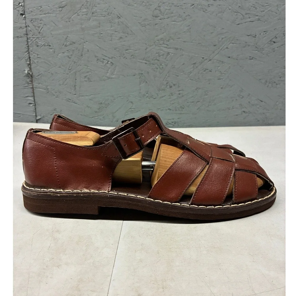 Neptun Fisherman Woven Leather Sandals Mens 7 Brown Vintage Made in Poland Shoes